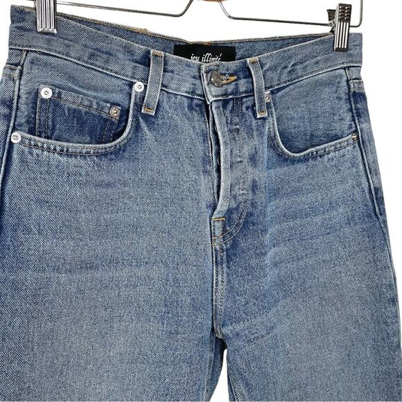 Jeu Illimité Medium Blue Slit Hem Straight Leg Button Fly Jeans - 25 - Picture 3 of 10